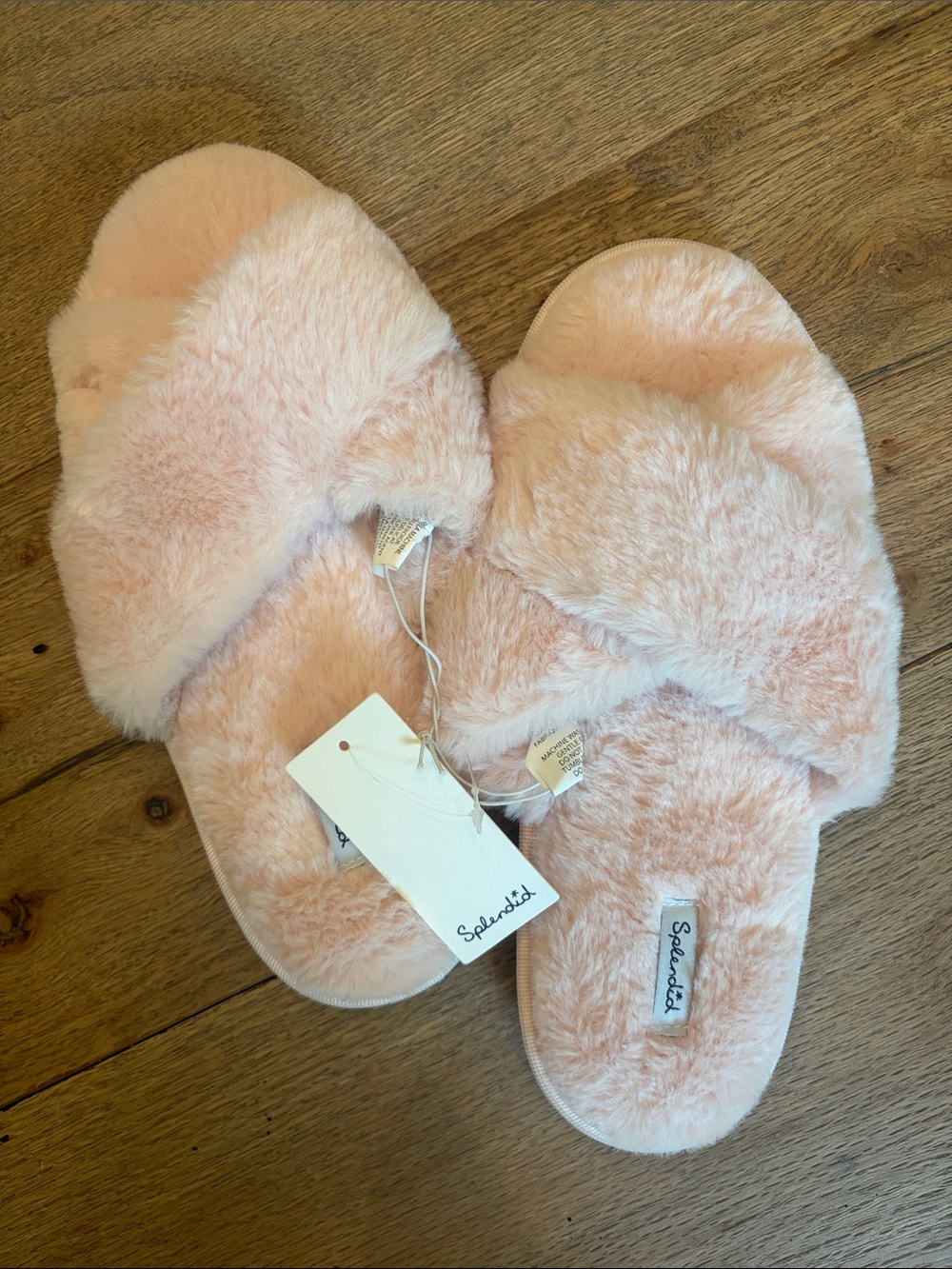 Splendid Light Pink Crisscross Plush Slide Slippers for Women
